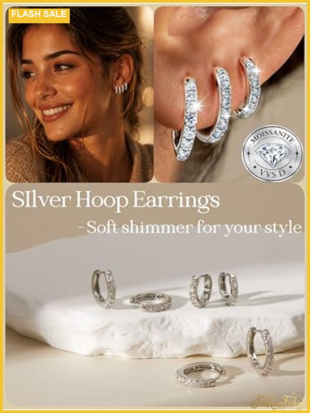 Moissanite Hoop Earrings for Women Sterling Silver Post VVS1 D Color - Picture 3 of 6